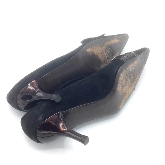 Stuart Weitzman Black Pointed Toe Buckle Suede Heels 7 - Picture 16 of 16